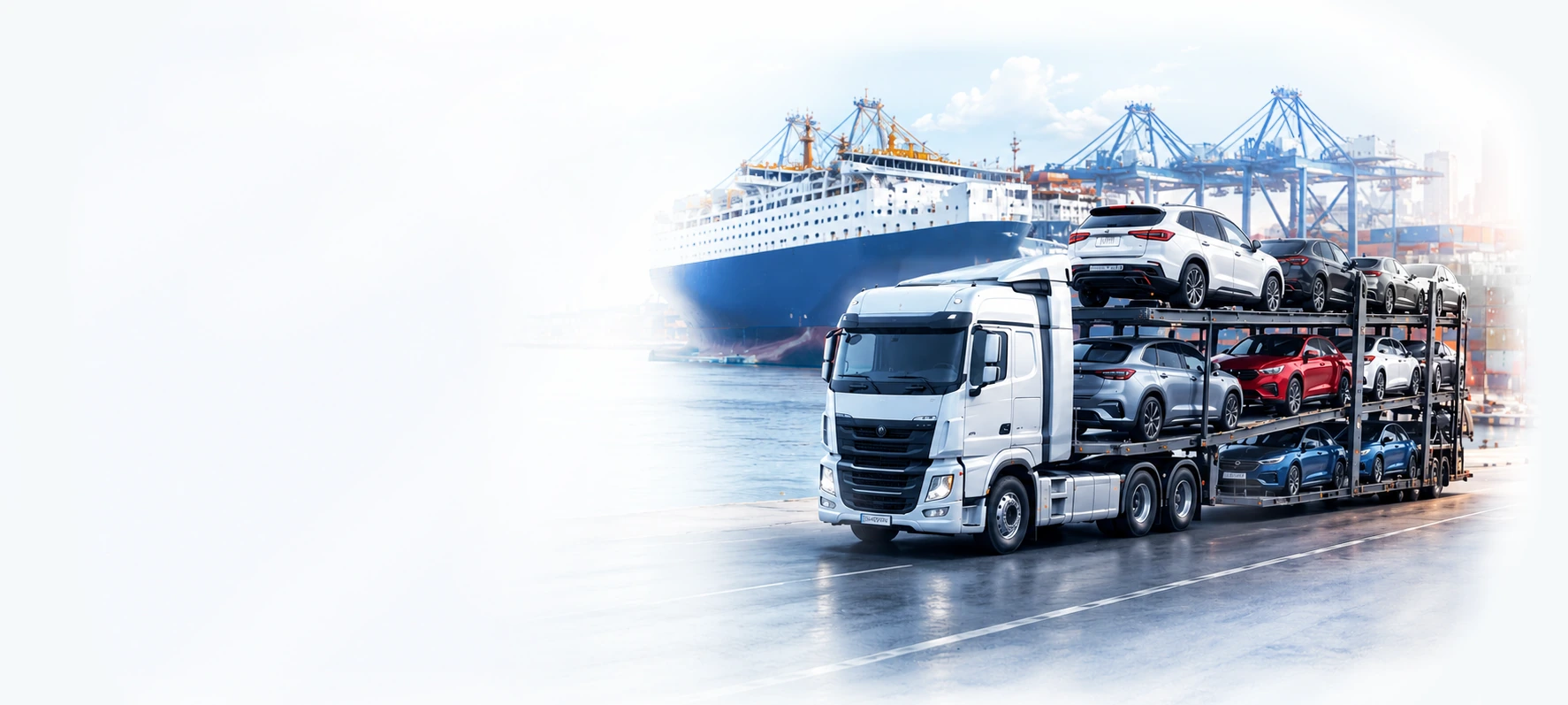 Car carrier truck at the port